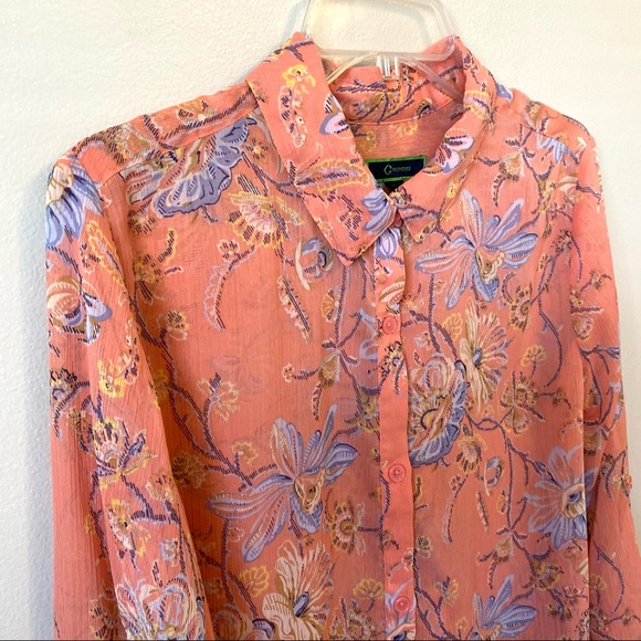 C Wonder Floral Button Up Blouse Peach Spring 12P - Picture 3 of 6